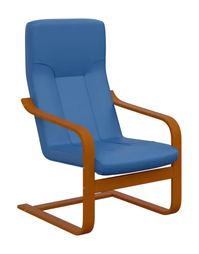 BO - 1 křeslo, dřevěná kostra, moření třešeň, koženka OTO N 15, blankytně modrá